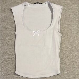 Zara White Sleeveless Top with Bow detail
